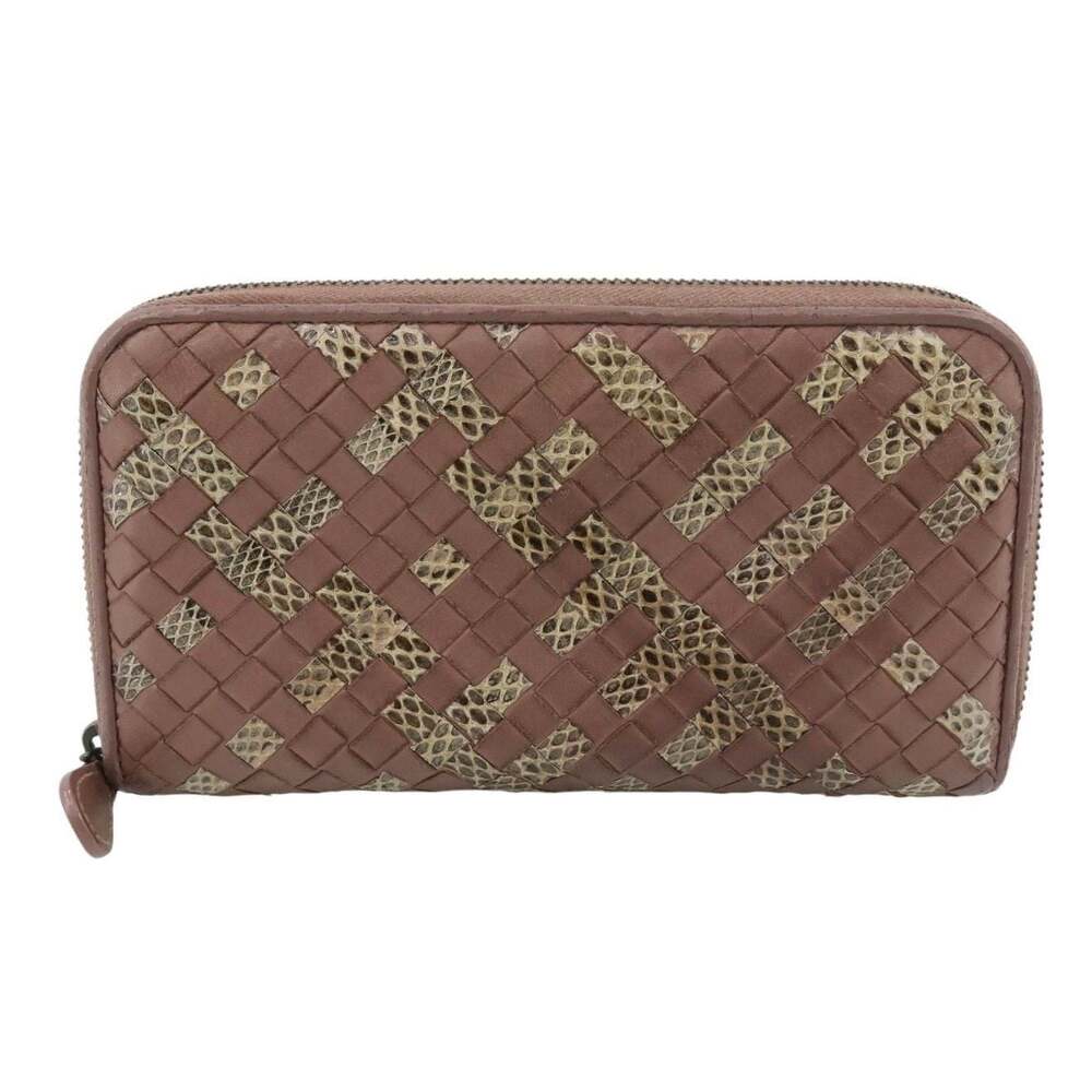 Bottega Veneta Intrecciato Weave Lambskin and Snakeskin Zip-Around Wallet